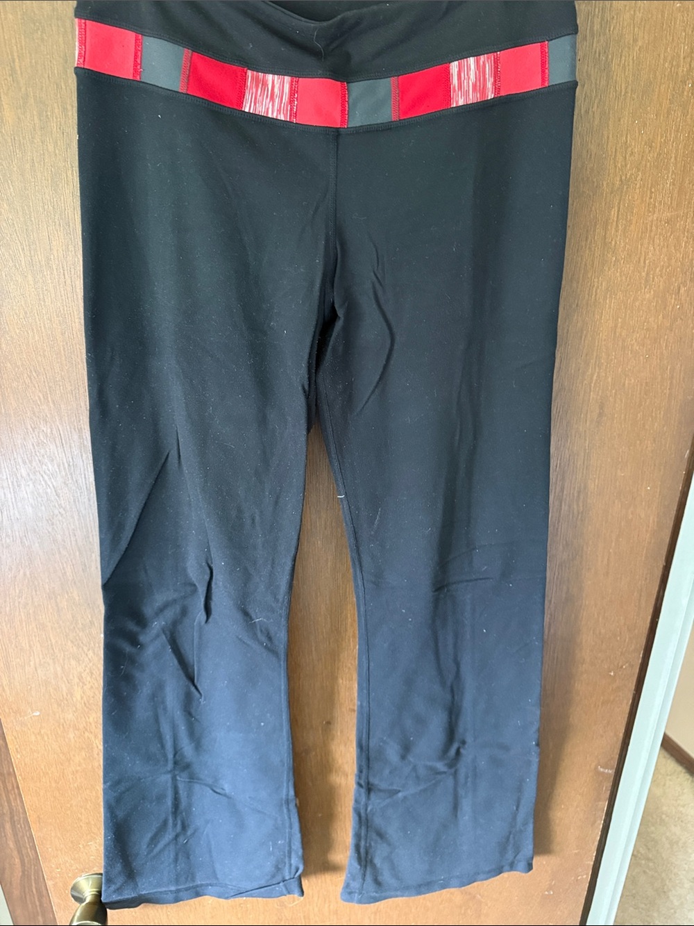 lululemon athletica Black Wide Leg Pants with Red Waistband Detail